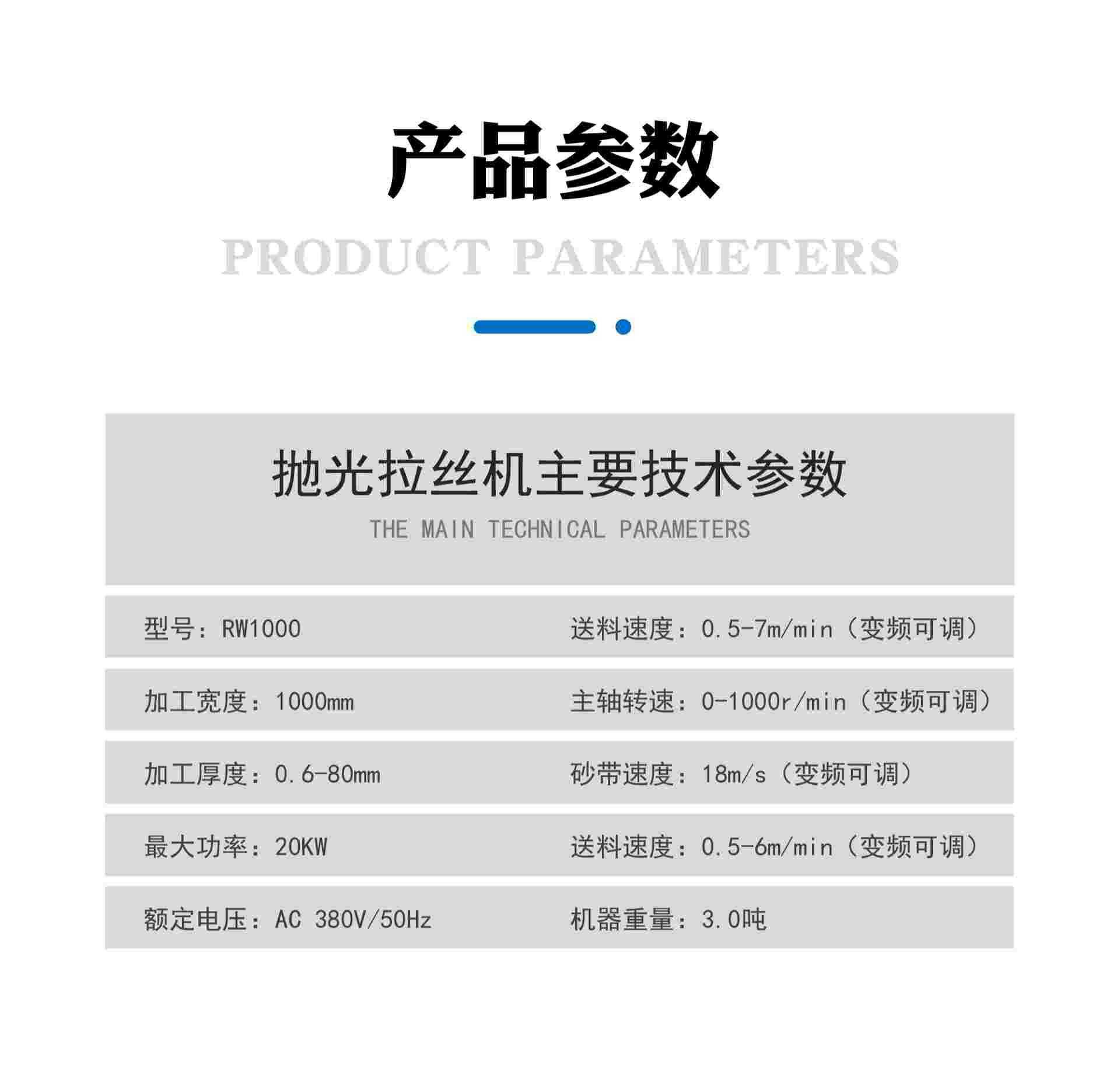 RW1000平面拋光拉絲機產品運行參數